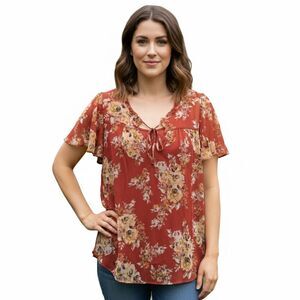 LC Lauren Conrad Women's Multicolored Floral Round Neck Top size 1X